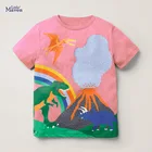 Футболка для девочек Little Maven, хлопковая, дышащая, розовая, с динозавром, с короткими рукавами, 2021