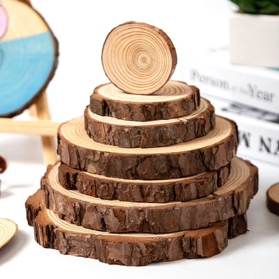 

10pcs Unfinished Pine Natural Round Wood Slices Circles With Tree Bark Log Discs For DIY Crafts Wedding Party Painting Decor