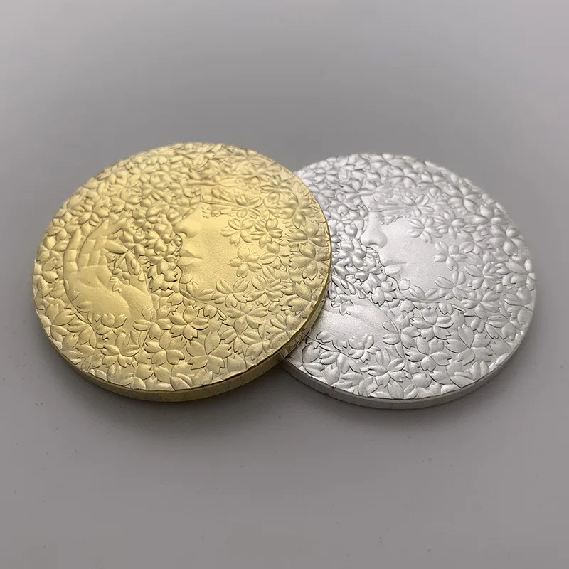 Japanese Flower Sakura Goddess Gold Plated Medal Collectible Coin Badge Gift | Non-currency Coins