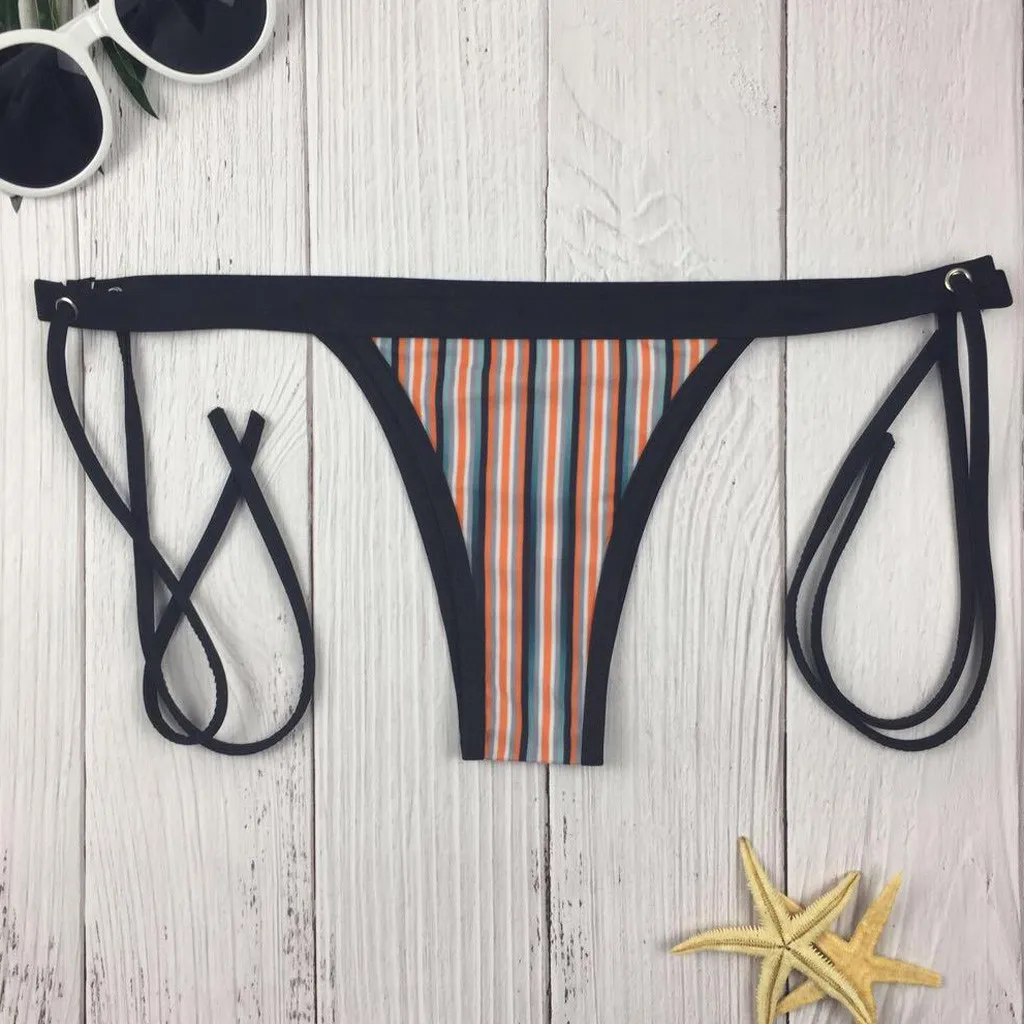 Для женщин низкая талия плавательные трусы в полоску купальник бикини с рисунком