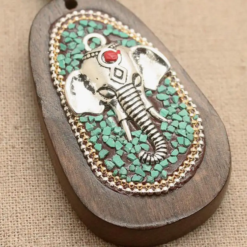 Длинная цепочка на свитер из сандалового дерева кулон со слоном Фортуны ожерелье