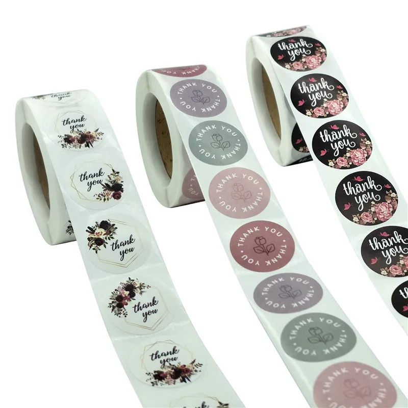 

500Pcs/Roll Floral Design Thank You Stickers For Envelope Package Card Sealing Labels Business Stationery Supply Circular Tag
