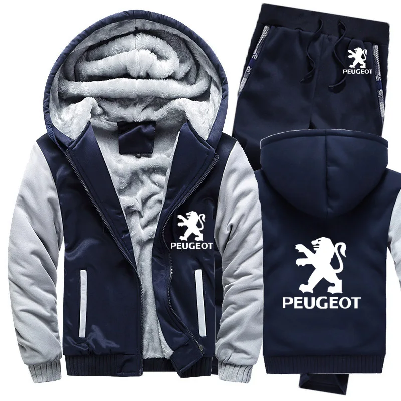 Зимняя мужская толстовка с капюшоном peugeot Car Logo, мужские толстовки с капюшоном, костюм толстый теплый флис, хлопковый спортивный костюм на молнии, мужская куртка+ штаны, комплекты из 2 предметов - Цвет: 804