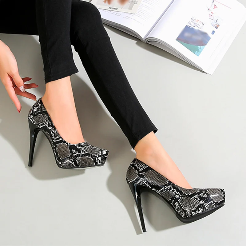 

Туфли-лодочки женские на платформе и тонком каблуке, Повседневная Удобная обувь под змеиную кожу, офисная обувь, модель Весна 2021
