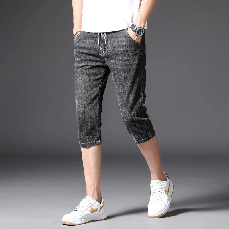 

Tethered denim shorts men's fashion brand summer thin Capris slim feet Capris casual pants trend