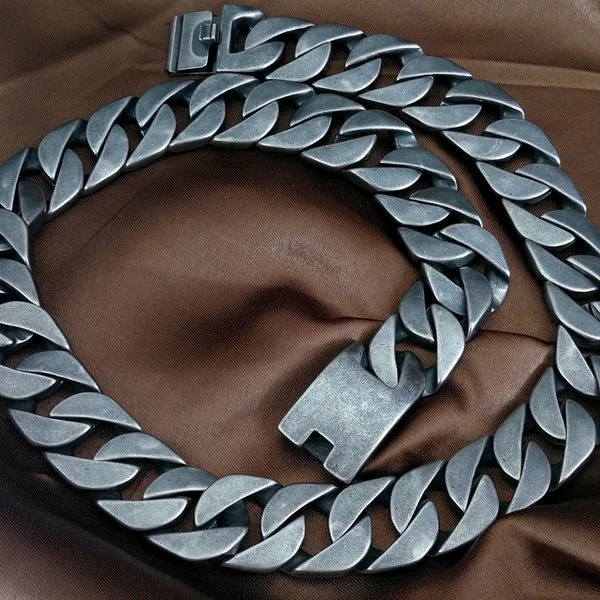 Top Qualität 316L Edelstahl Retro Curb 24mm Solide Schwere Lange Kette Halskette Schmuck N414_voghion.com