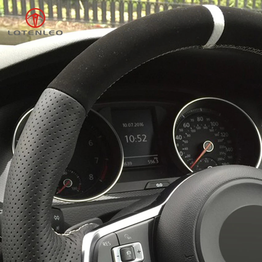 Чехол на руль LQTENLEO черная замша из натуральной кожи для Volkswagen Golf 7 GTI R MK7 VW Polo Scirocco