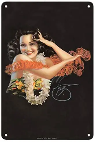 

Hawaiian Pin Up Glamour Girl - from a 1946 Pin Up Calendar Pin Up Calender Page by Billy DeVorss c.1946 Metal Tin Sign