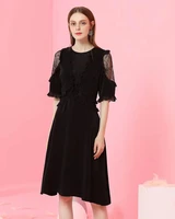 womens elegant and dignified perspective stitching hollow lace dress