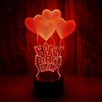 happy birthday 3d lamp creative 7 colors night lights novelty illusion night lamp illusion table lamp for home decorative light