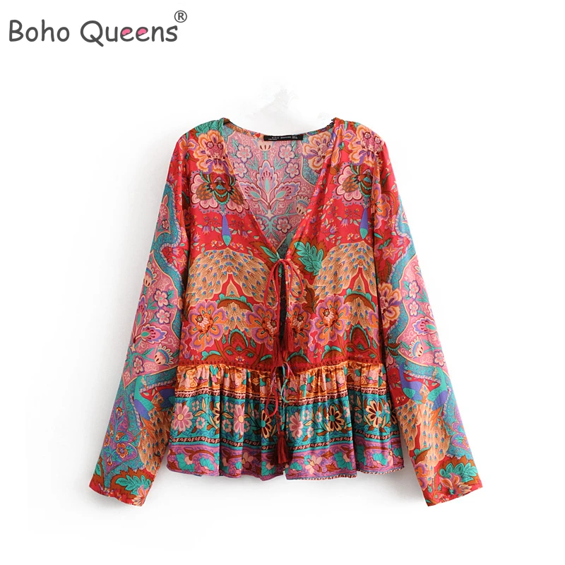 Boho Queens каштановых женская обувь с цветочным принтом на шнуровке блуза Женские