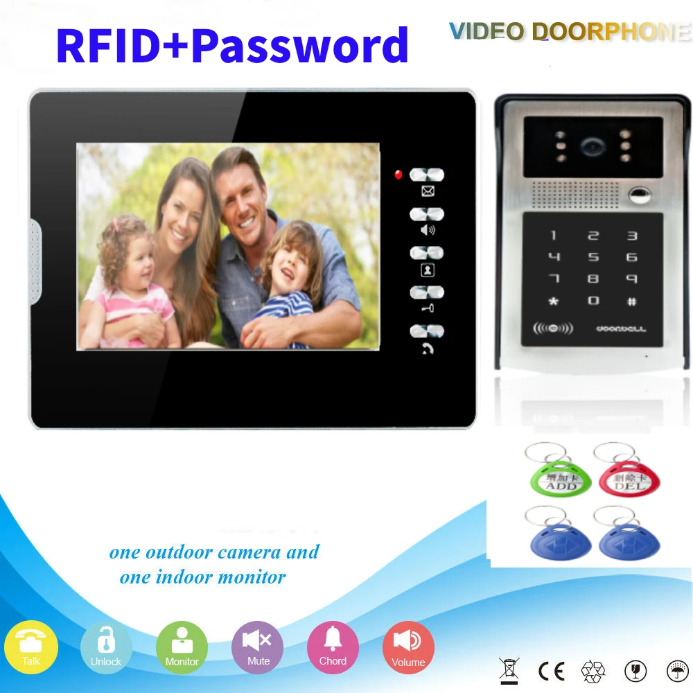 

Fingerprint RFID Password Unlock Video Intercom 7 Inch Monitor Video Door Phone Doorbell Intercom Home Security IP Camera System