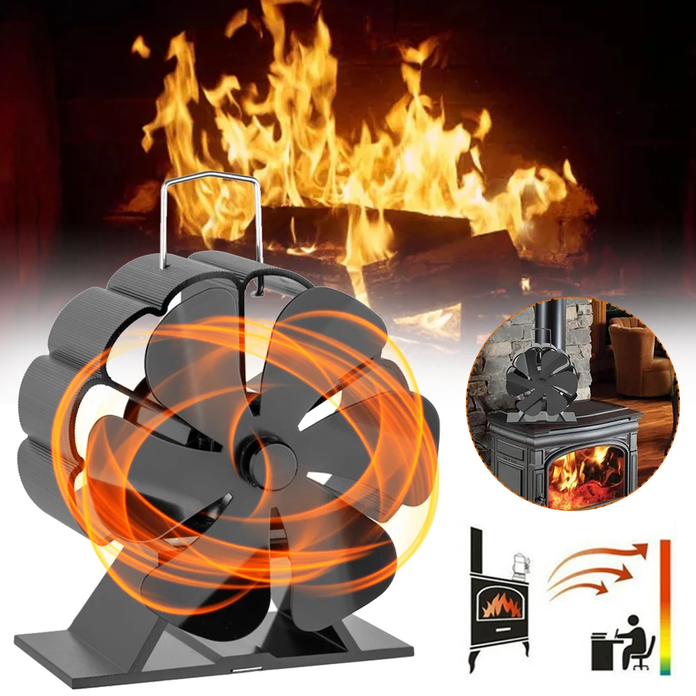 

6-Blade Heat Powered Stove Fan Silent Operation Eco-Friendly Fuel Efficient Fireplace Fan for Wood Log Burner Heat Distribution