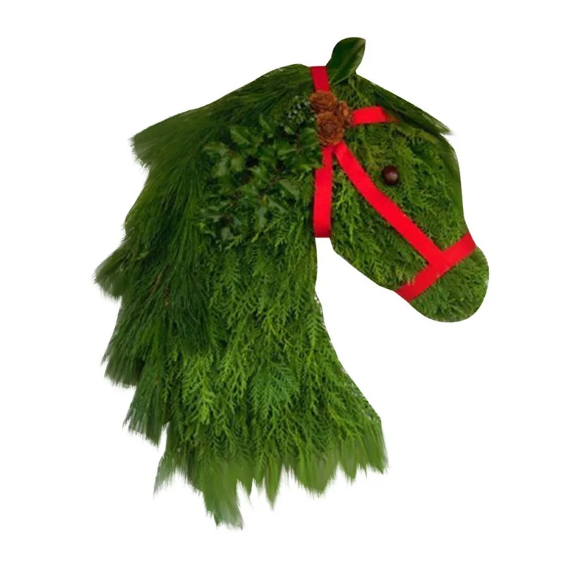 

Horse Head Wreath Artificial Green Leaves Festival Supply Christmas Decoration for Front Door Hanging Garlands