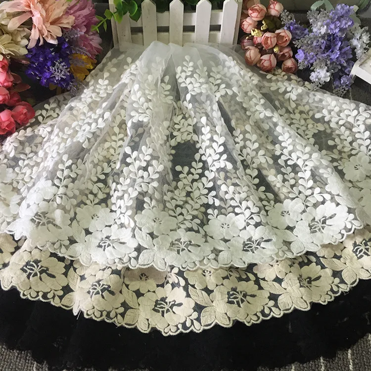 5Yards 35cm Meetee White Black Embroidery Cotton Laces Fabric Clothing Accessory for Children's Wear Skirt Curtain Lace Decor|Кружево| |