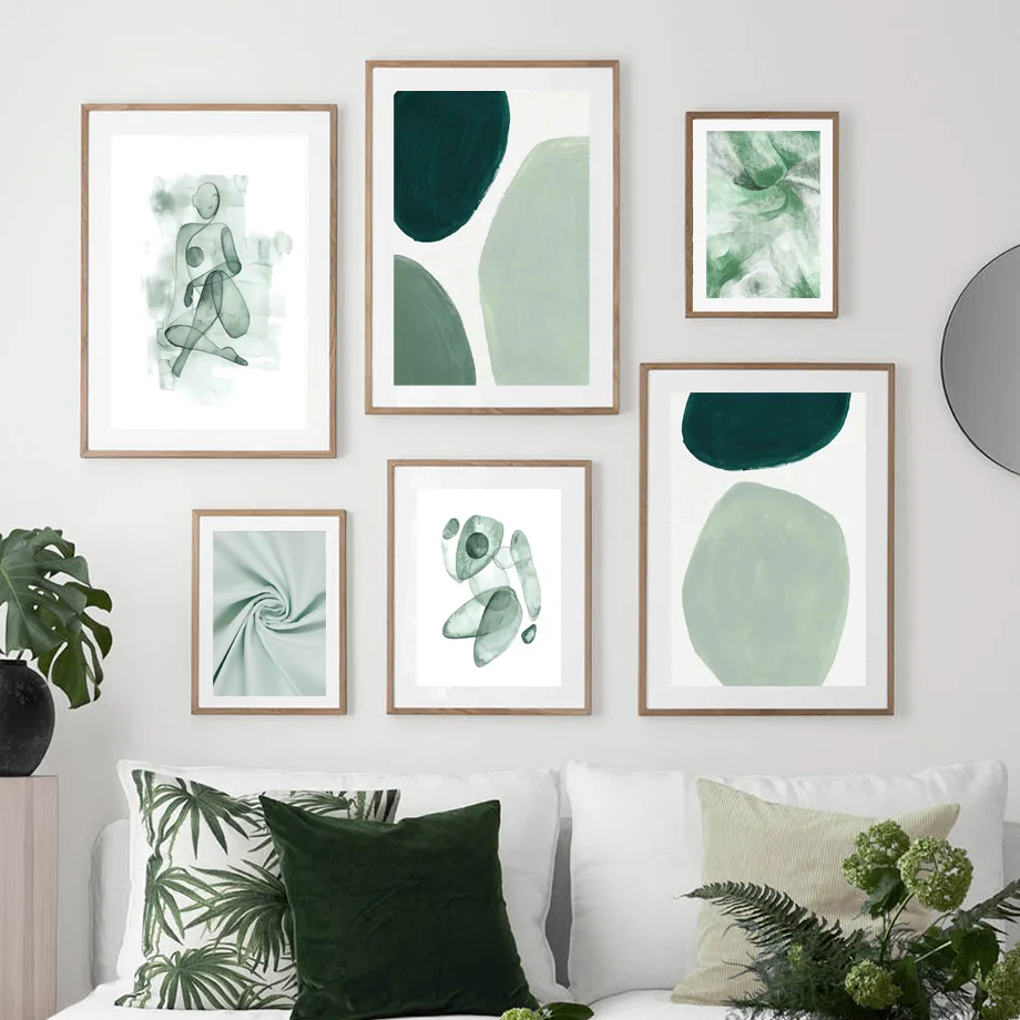 Абстрактная женщина Зеленый блок современная настенная Картина на холсте