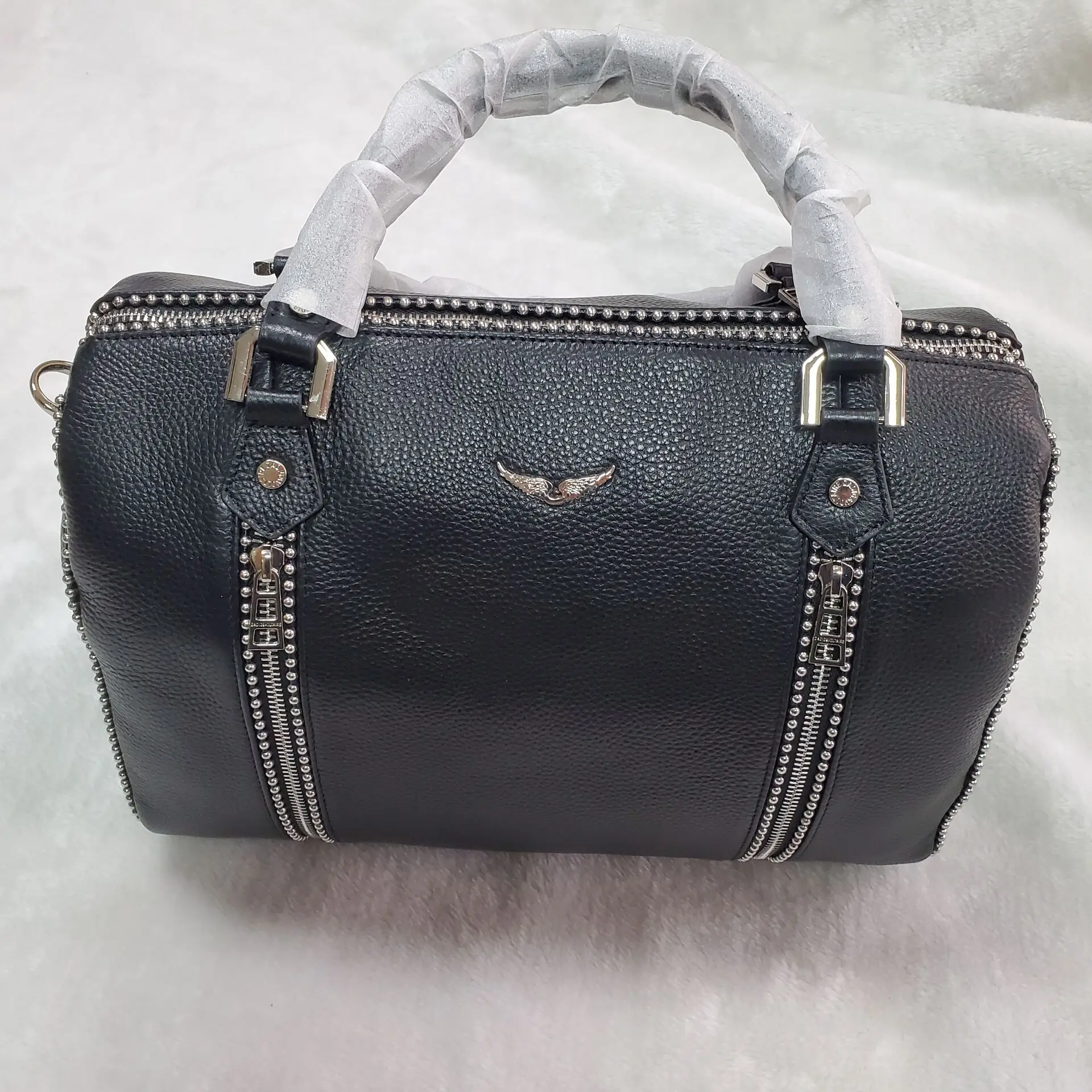 (В наличии) 2021 натуральная кожа крылья молния декоративная сумка модная черная