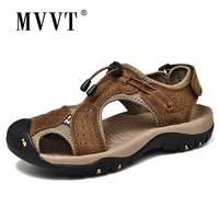 anti collision men sandals summer genuine leather sandalias casual slippers men hand made summer shoes beach sandals protective