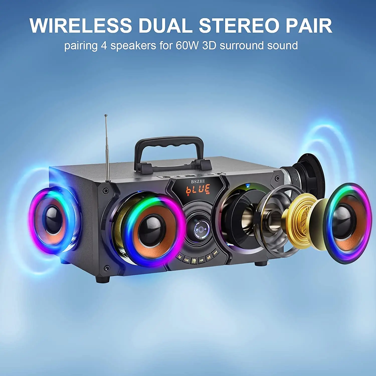 Bluetooth-Колонка TOPROAD с сабвуфером 60 Вт FM-радио | Электроника