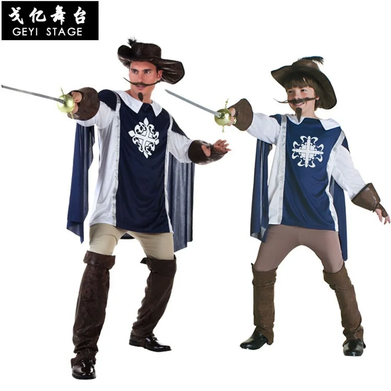 

Kids Blue Three Musketeer Costume Greek Roman Warrior Knight Costumes for boys Halloween Carnival Mardi Gras Fancy Dress