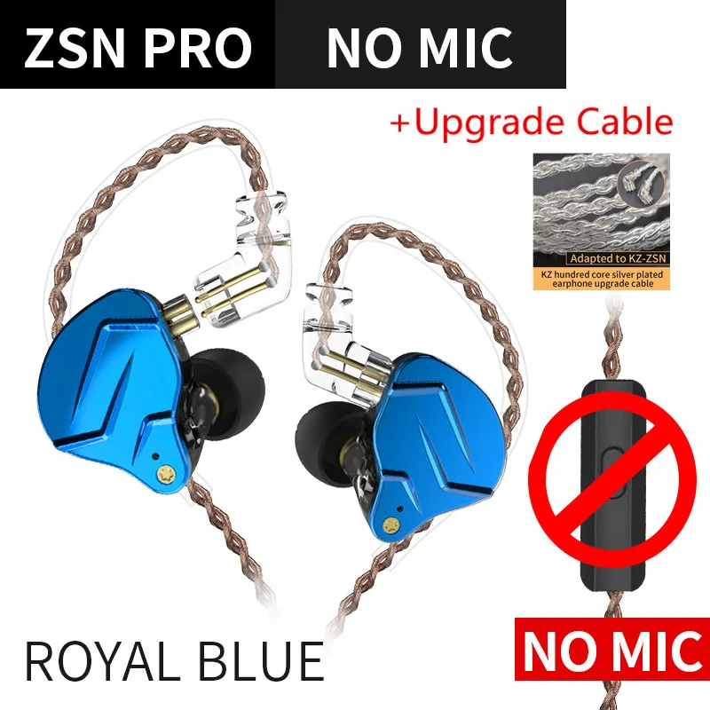 Royal-b no mic Sil Плотным верхним ворсом KZ ZSN PRO 1BA+ 1DD гибридной технологии HIFI Металл вкладыши наушники басовый вкладыш спортивные Шум шумоподавления наушники ZST AS10 ZS10 ES4 V2 - Цвет: Royal-b no mic Sil