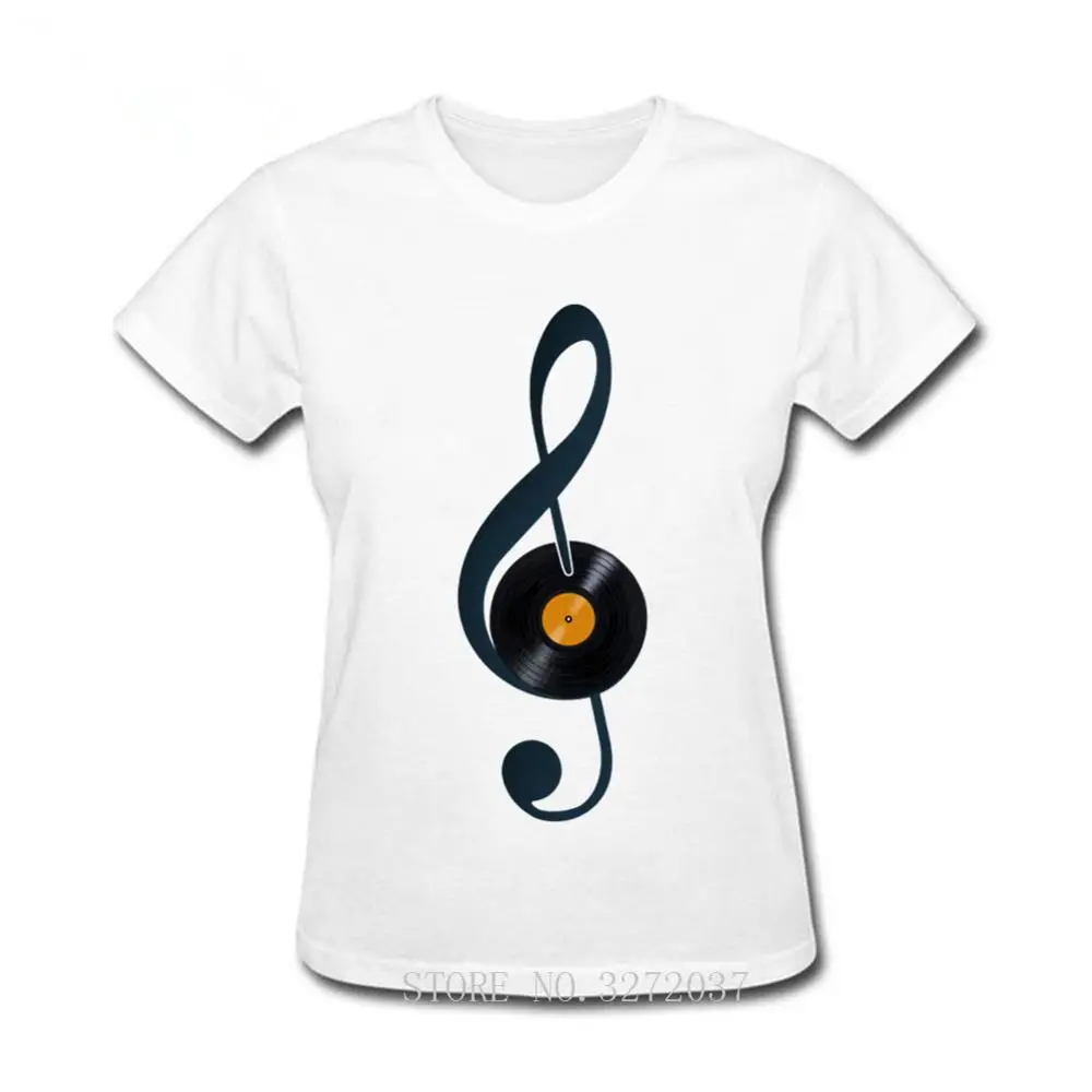 Забавная женская футболка с скрипичным ключом музыка винил уютная 2019 Летняя