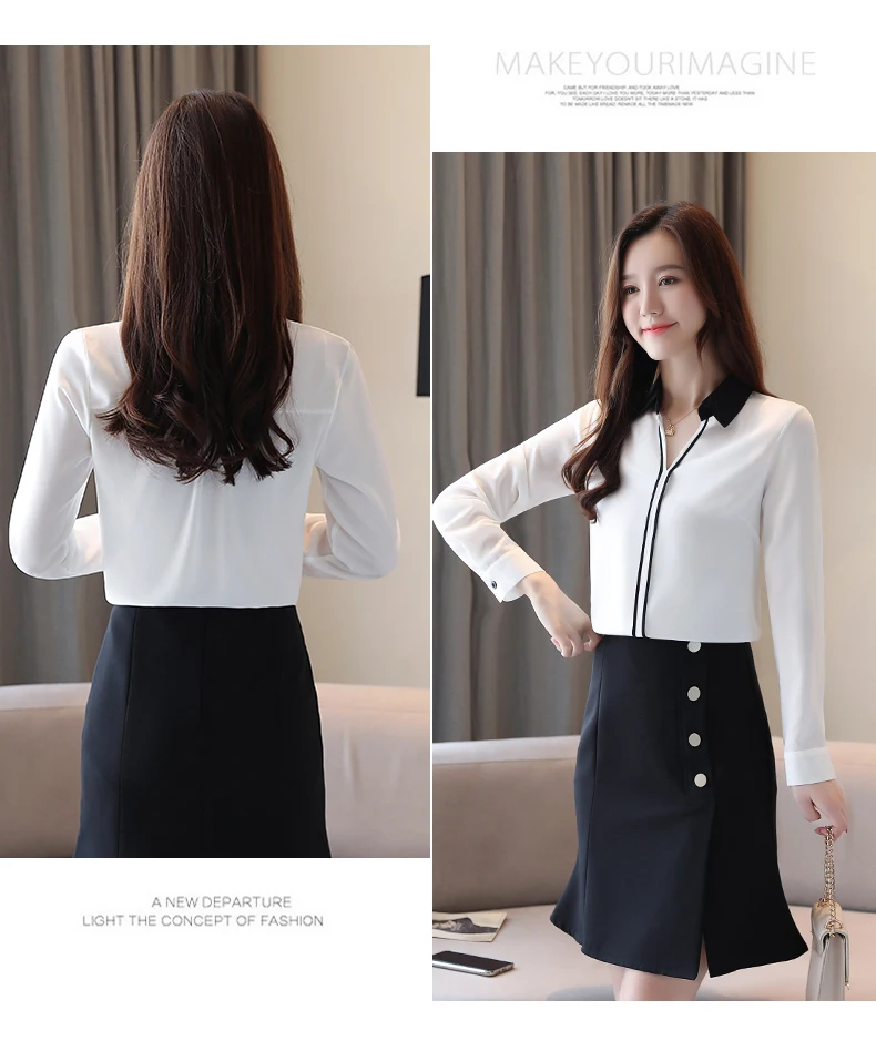 

Houthion Chiffon Women's Blouses Solid Shirt Casual Long Sleeve Top V-neck Loose Summer Regular Fashion Blouse