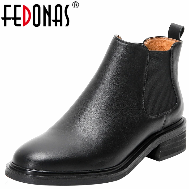 

Женские ботильоны из натуральной кожи FEDONAS, повседневные ботильоны из натуральной кожи на толстом каблуке, сезон осень-зима, новое поступле...
