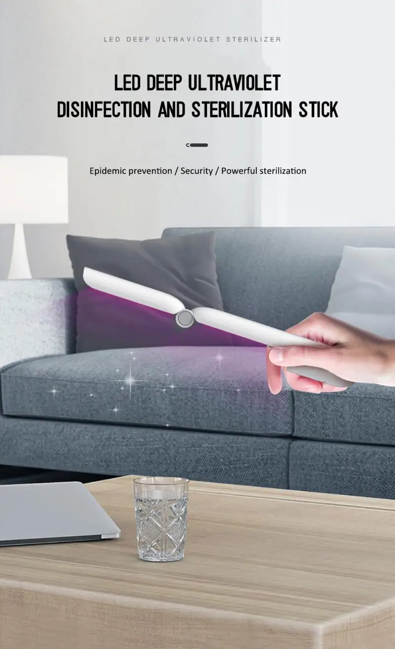 

UV Germicidal Lamp USB Powered Rechargeable UVC LED Ultraviolet Sterilizer Light Household Disinfection Sterilization Stick
