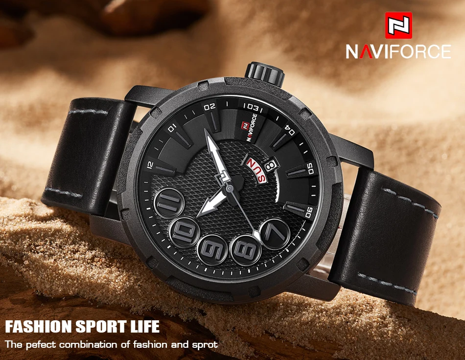 NAVIFORCE Лидирующий бренд мужские спортивные часы мужские Уникальные Роскошные Кварцевые часы с датой мужские кожаные армейские военные водонепроницаемые наручные часы
