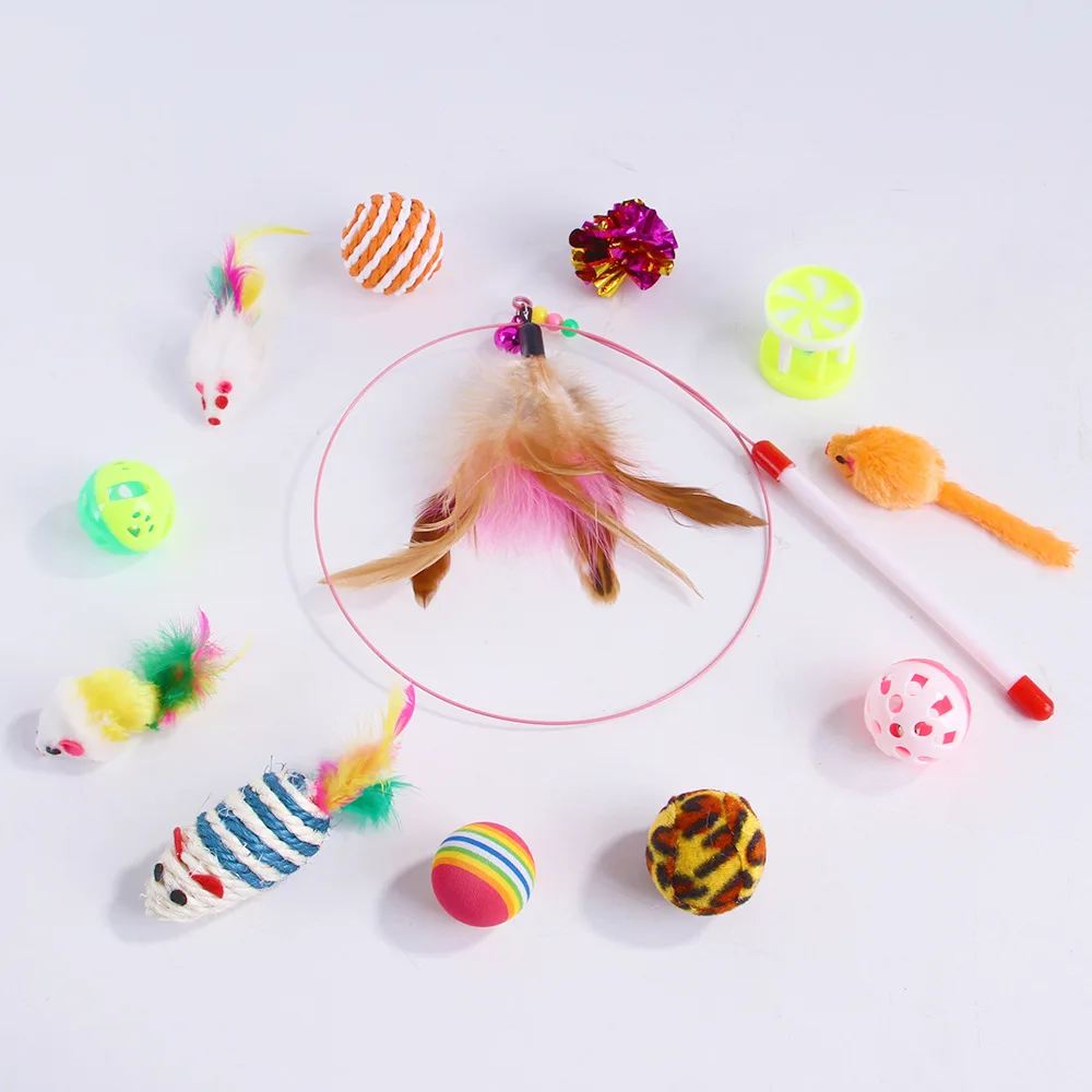Набор игрушек для котят набор кошек включая полюс рыбалки пушистый мяч игрушки