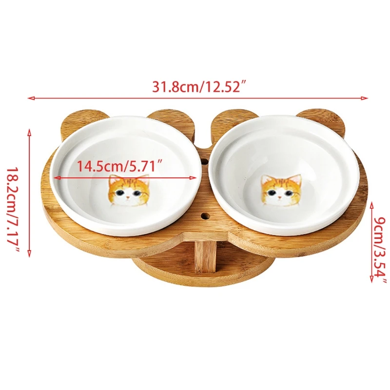 Online Abnehmbare Pet Keramik Doppel Lebensmittel Schalen Bambus Halter Katze Feeder Welpen Hund Fütterung Gerichte Für Essen Trinken