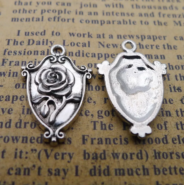 

12pcs/Lot 15x23mm Antique Silver Color Rose Badge Charms Pendant For Jewelry Making DIY Jewelry Findings