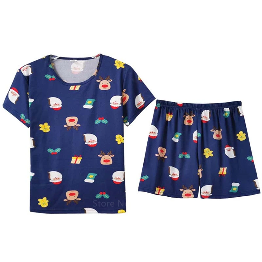 

Christmas Kawaii Pajama Set for Women Summer Plus Size Casual Print Lingerie Nightwear Suit Short Sleeve Loose Sleep Tops Pants
