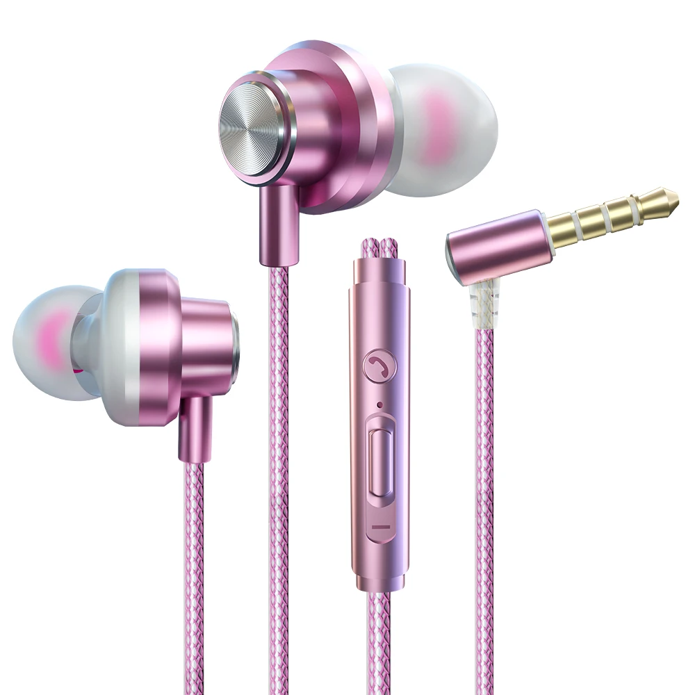 

10pcs L-bending metal super bass Headset Stereo Sound With Mic Sport Earphones with retail box rose gold black color