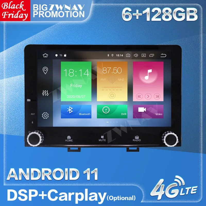 

Carplay 6+128G Android 11 Radio Receiver 8 Inch For KIA RIO 2017 2018 Car GPS Multimedia Audio Stereo Video Player Head Unit