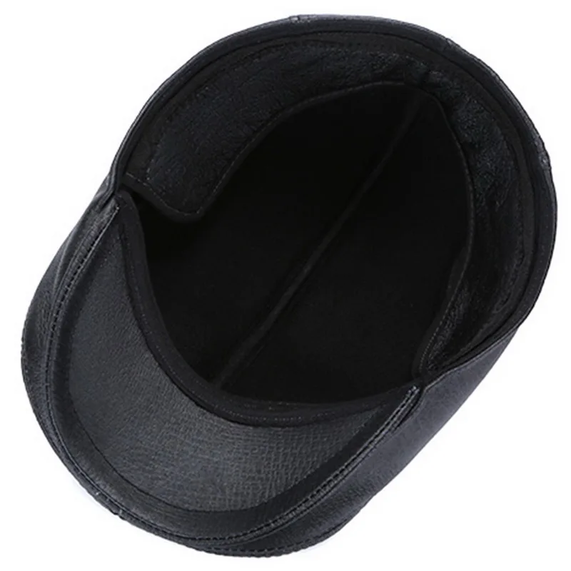 Men Beret Hat Leather Flat Cap Warm Autumn Winter Male Adjustable High Quality Mens Retro Beret Caps