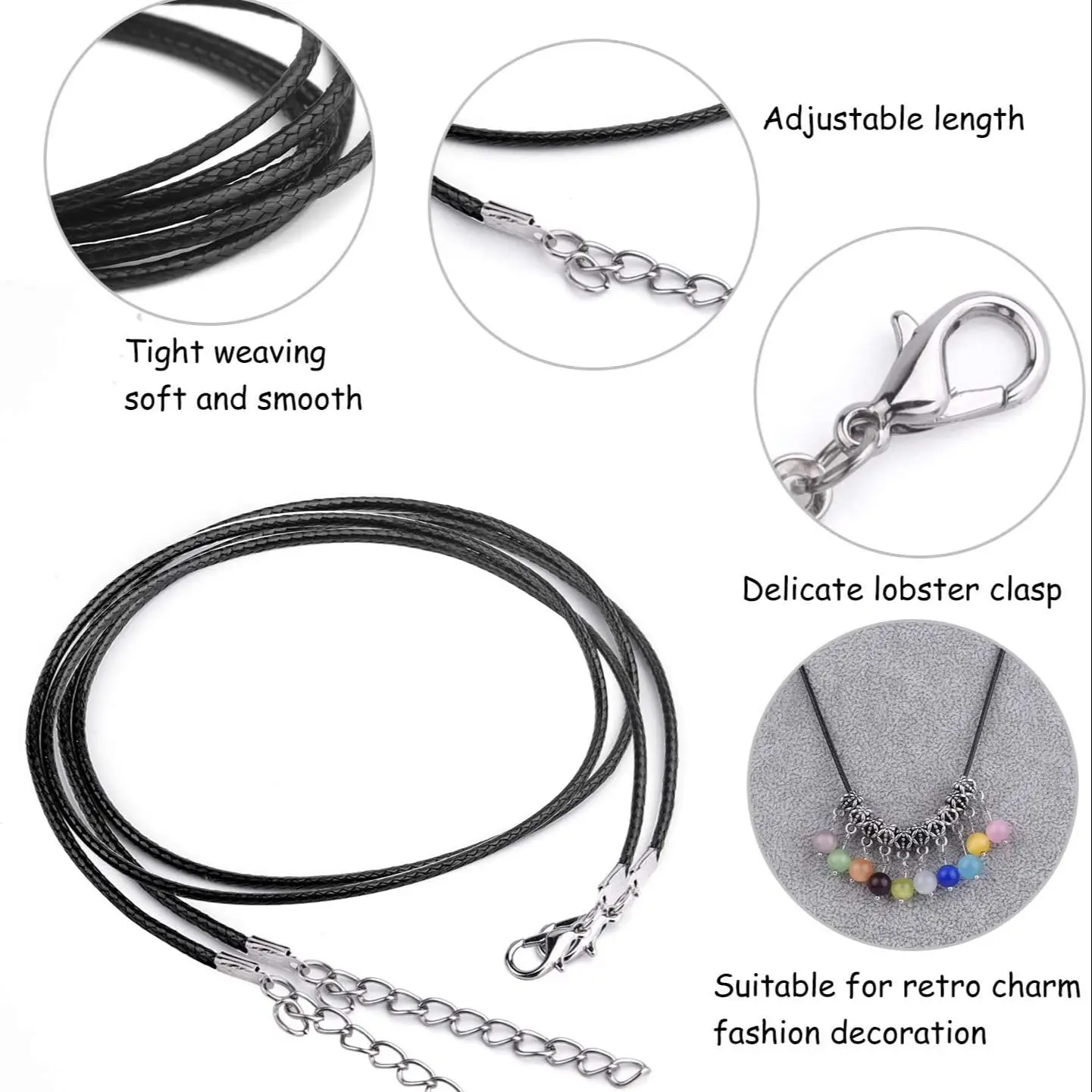 10pcs 45cm Braided Adjustable Black Leather Rope Wax Cord DIY Handmade Necklace Pendant Lobster Clasp String Jewelry Chains | Украшения и