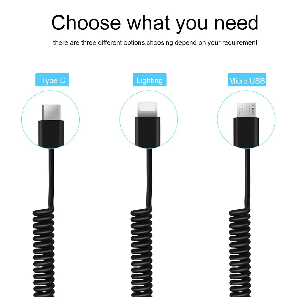 Автомобильное зарядное устройство Vehemo 2 в 1 с кабелем Type-C пружинный провод Micro Usb 5
