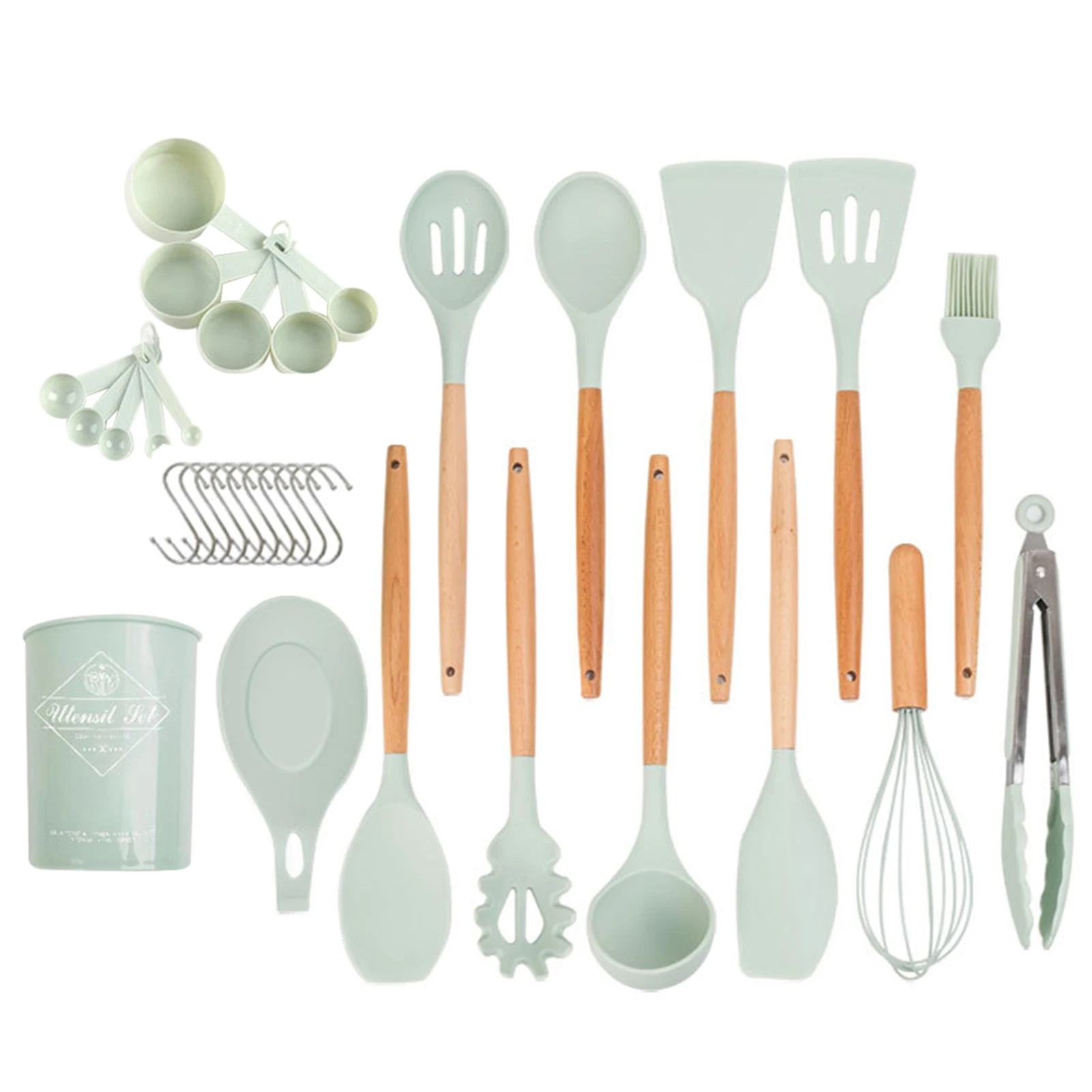 Resistente ao Calor Utensílio de Cozinha Escova de Óleo Balde de Armazenamento de Alimentos Batedor de Madeira Lidar com Antiaderente Cozinha Cozinhar Ferramentas Clipe 24 Pçs – Set