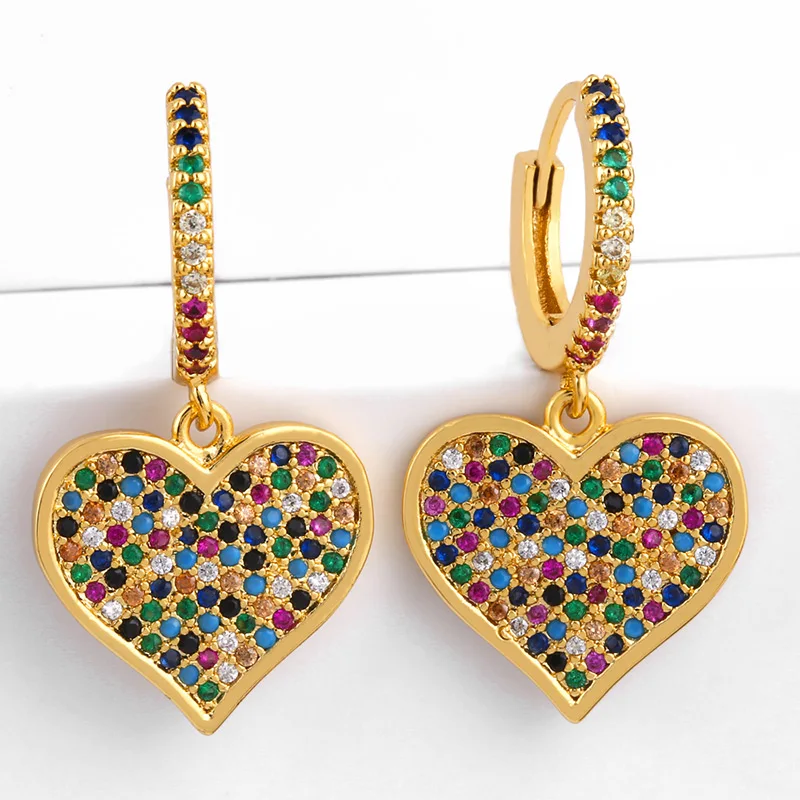 Женские серьги Радуга изящные серьги-подвески с разноцветным фианитом 24 К