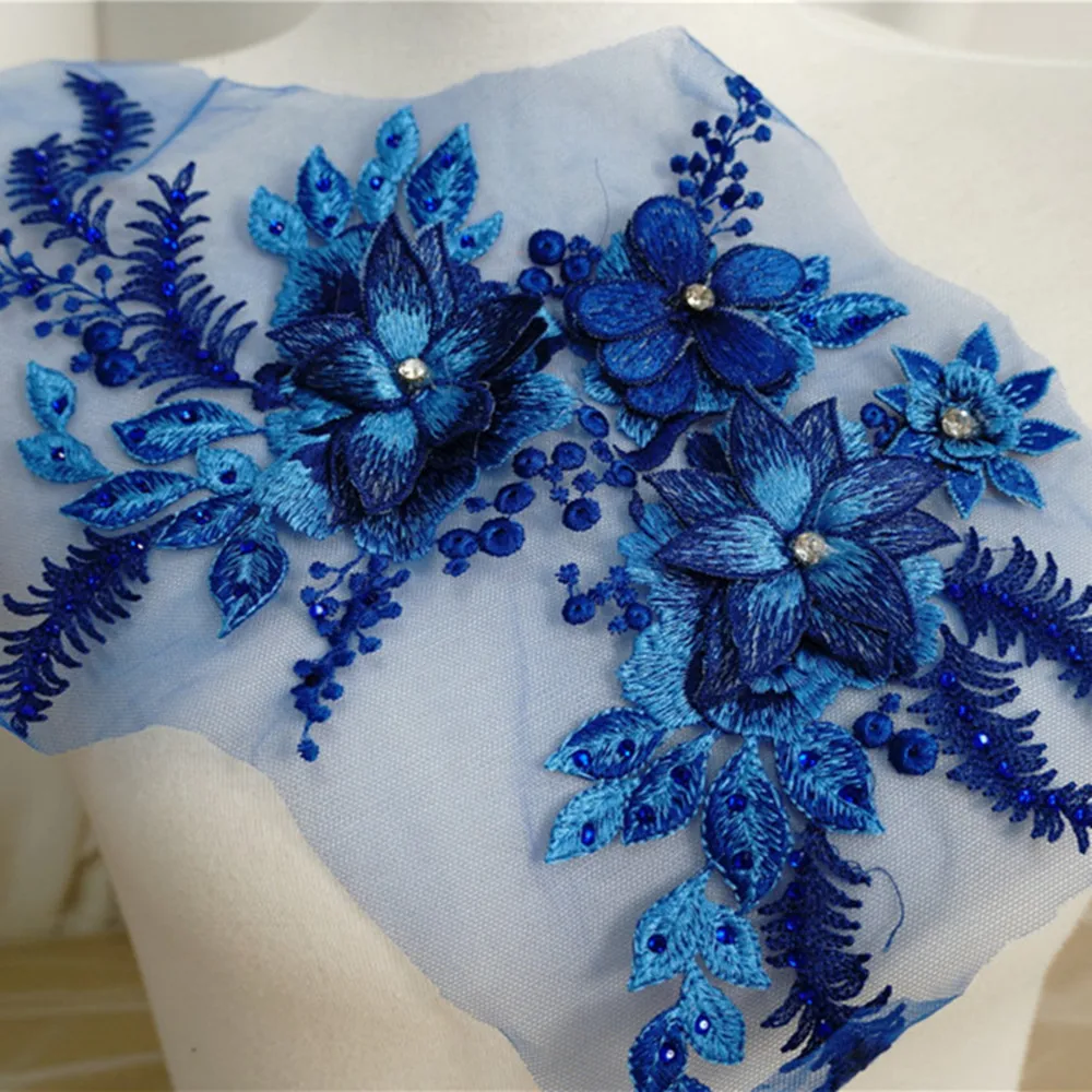 Новое поступление 1 пара вышивка Кружевная аппликация 3D Цветы стразы отделка для