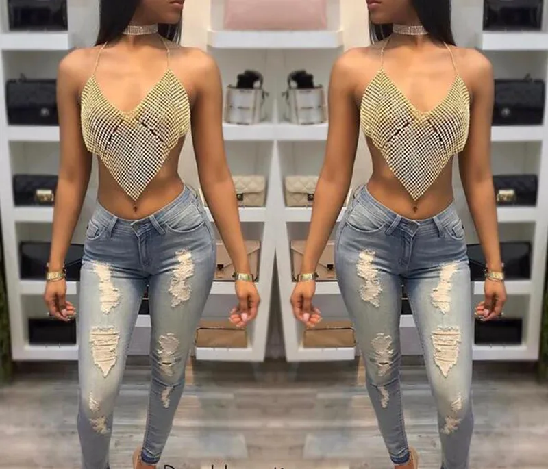 Sexy Body Chain Fashion Bikini Beach Gold Belly Tassel Bra Jewelry Shiny Crystal Pendant Harness Slave Necklace | Украшения и