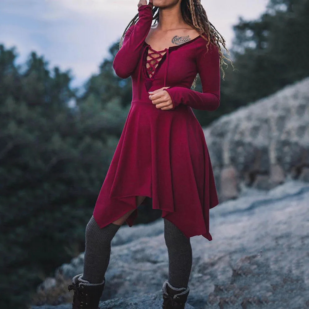 Женское сексуальное платье с длинным рукавом однотонное глубоким v-образным