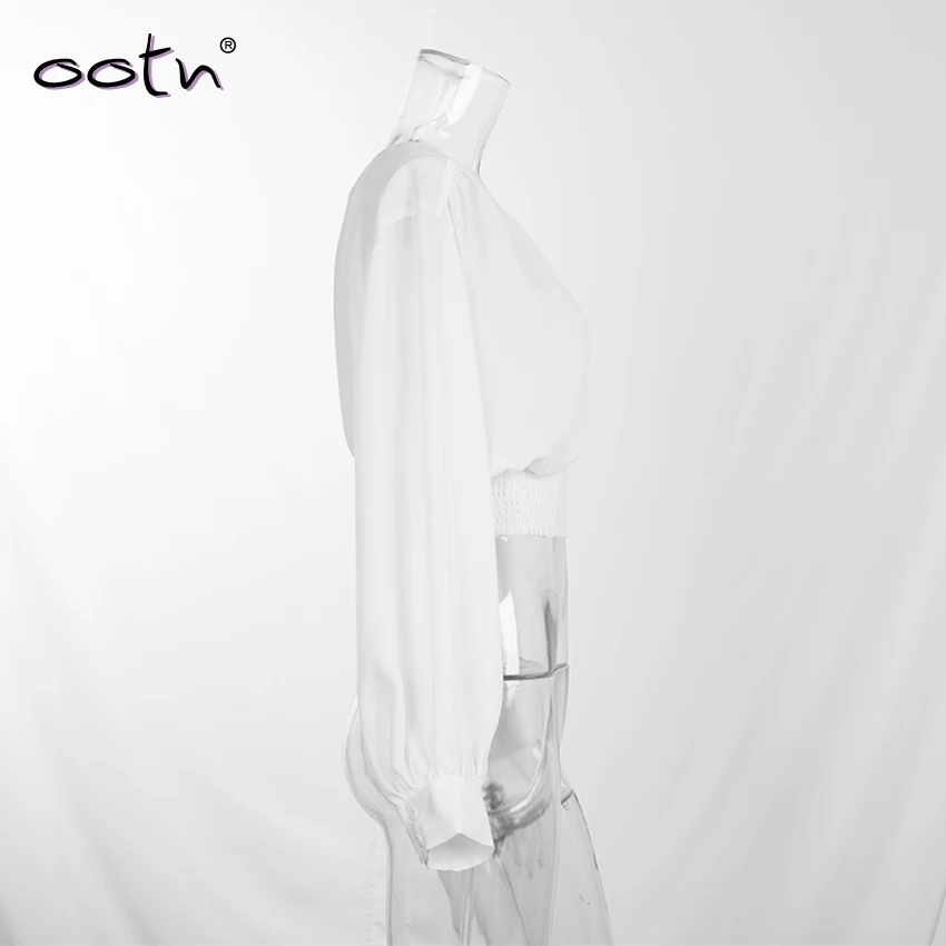 Белый Повседневный с рукавом-фонариком укороченный топ Женская блузка длинным