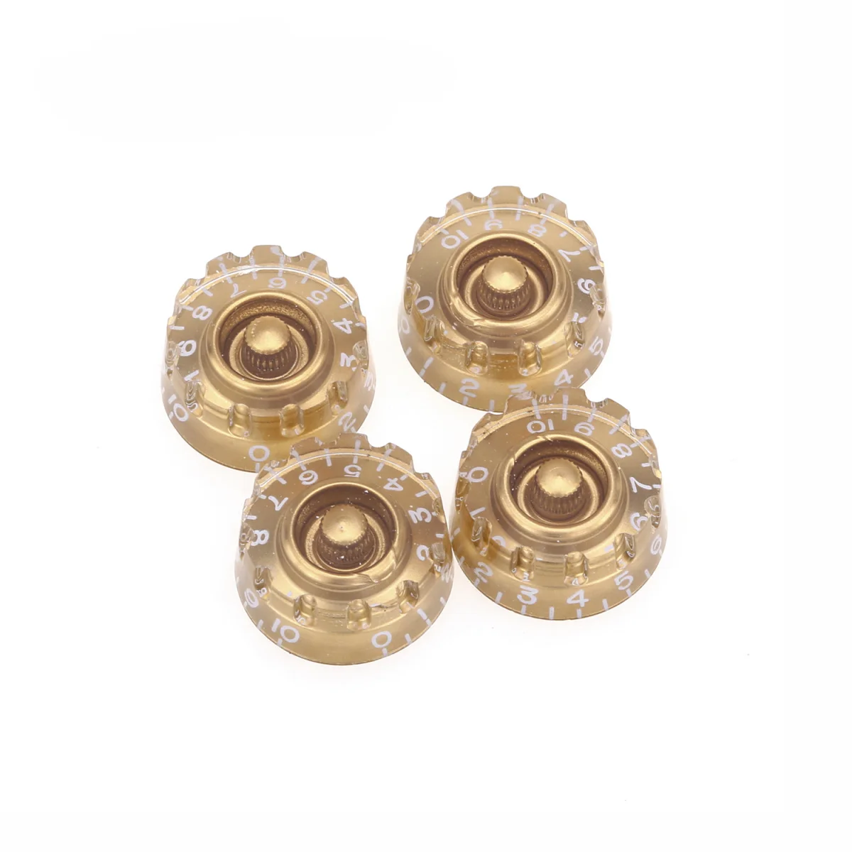 

Musiclily Pro Metric Size 18 Splines Knurled Speed Control Knobs for Asia Import Guitar Bass Split Shaft Pots, Gold (Set of 4)