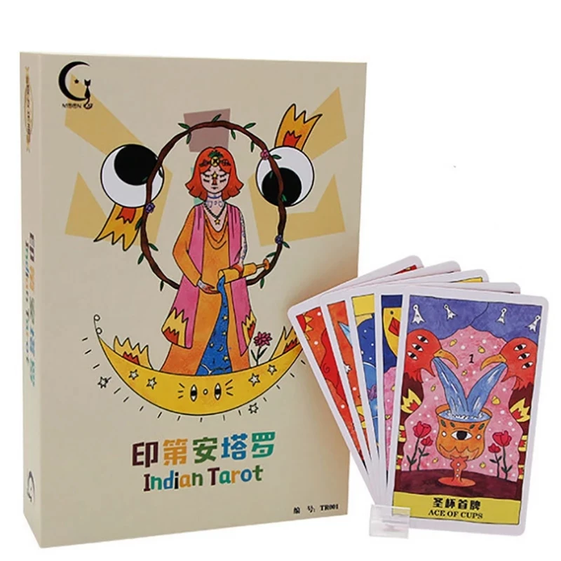 

Индийские карты Таро, настольная игра, высококачественная бумага, 78 шт. карт, китайская/Английская версия для астрологера с книжной палубой