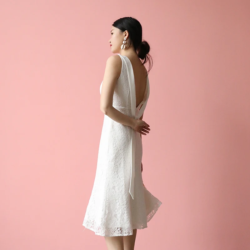 Женское кружевное платье летнее сексуальное v-образный вырез без рукавов