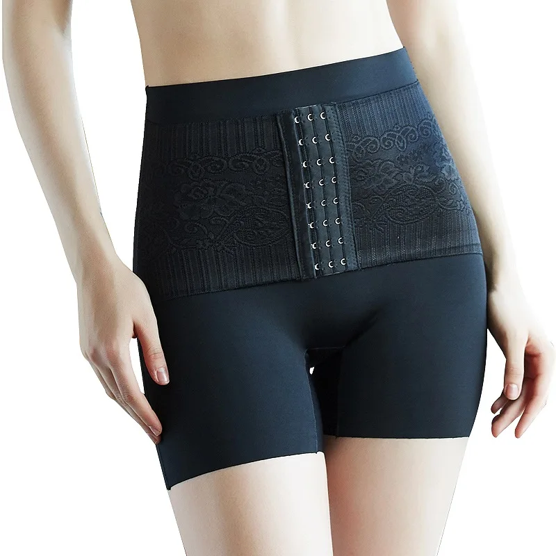 

Women High Elastic Breathable Waist Protection Boxer 2In1 Three Breasted Adjustable Abdomen Control Boyshort Shaping Underwear
