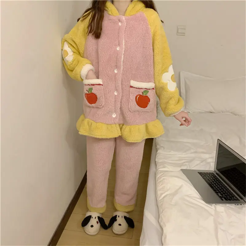 

Alien Kitty Stylish Chic Girls Warm 2021 Nightwear High Quality Suits Sweet Hot Oversize Loose Homewear Casual Pajamas Sets